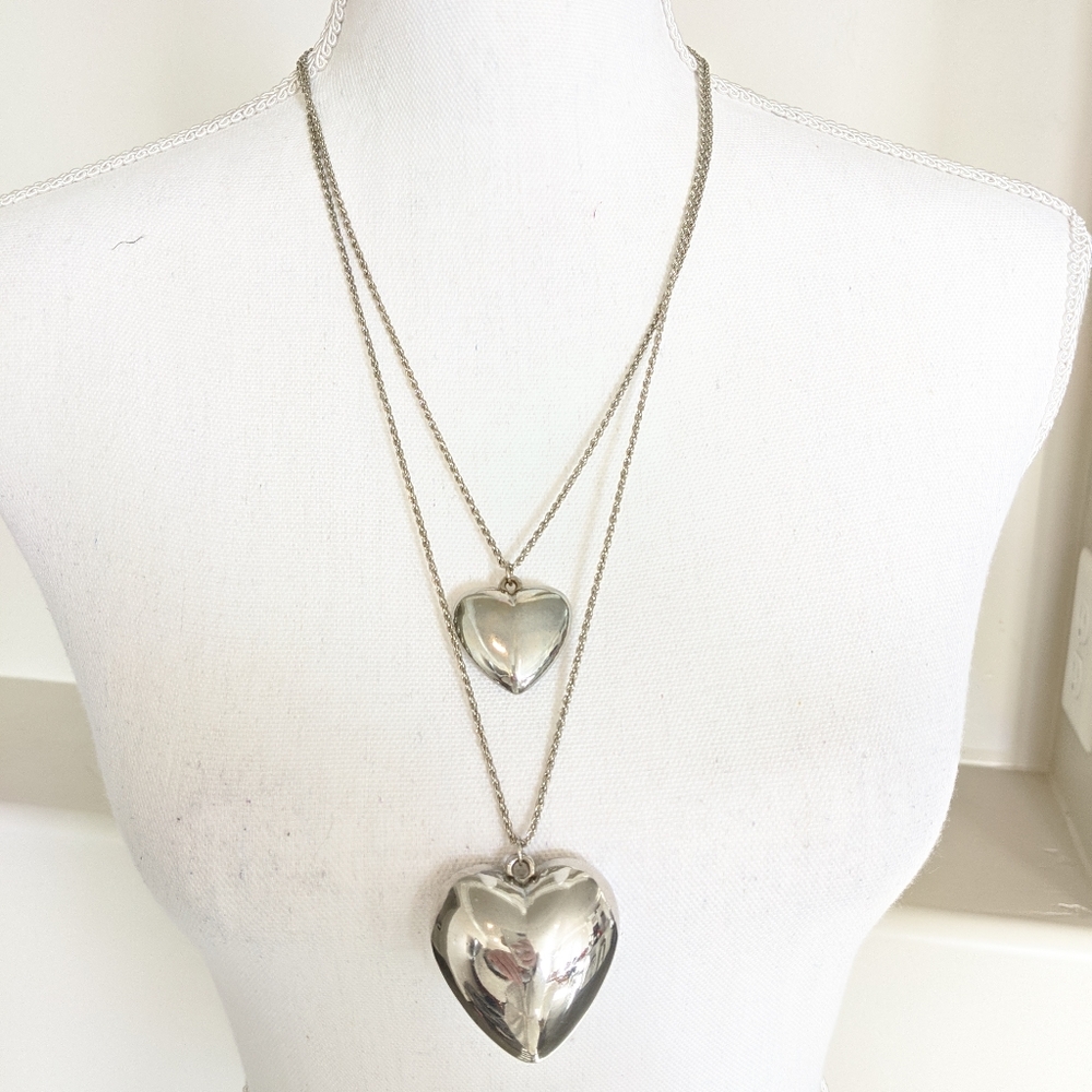 Vintage Puff Heart Double Strand Necklace - Picture 1 of 7